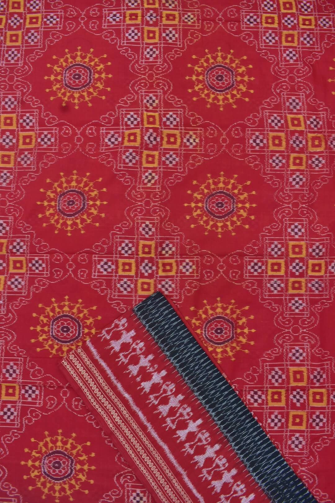 Red Colour Sambalpuri Handloom Cotton Dress Materials - Image 3