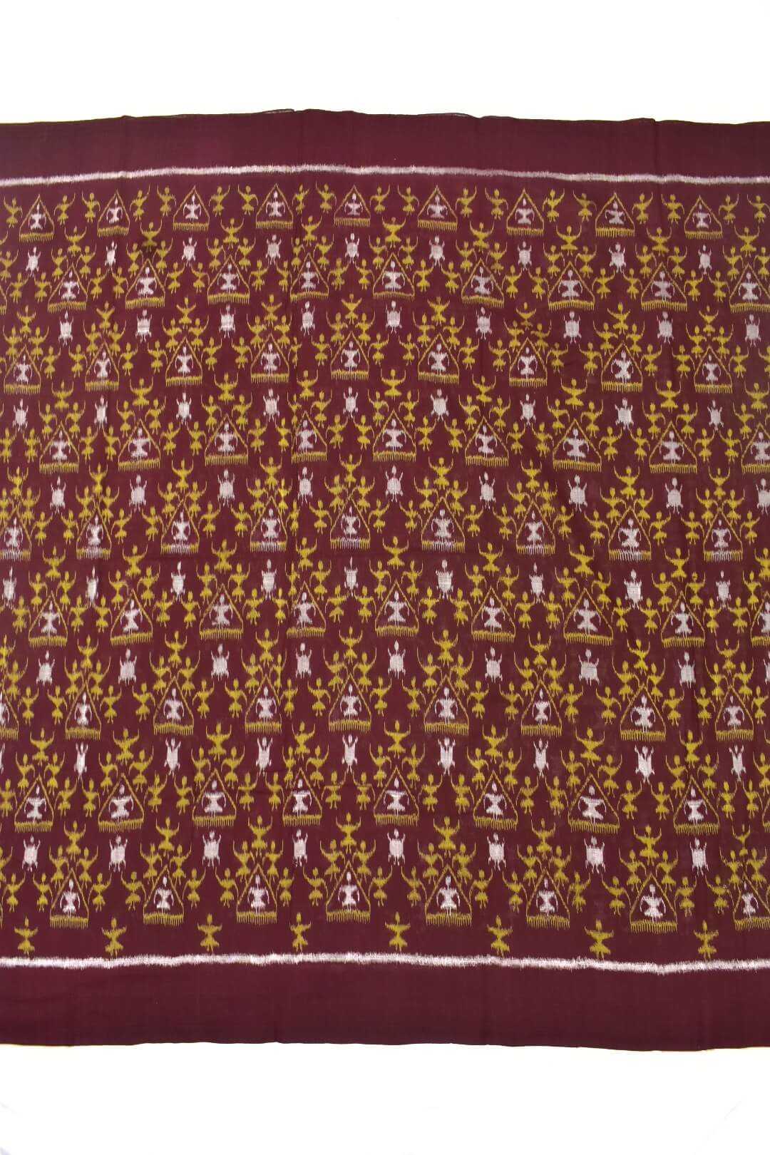 Maroon Colour Tribal Design Sambalpuri Handloom Cotton Dress Materials - Image 5