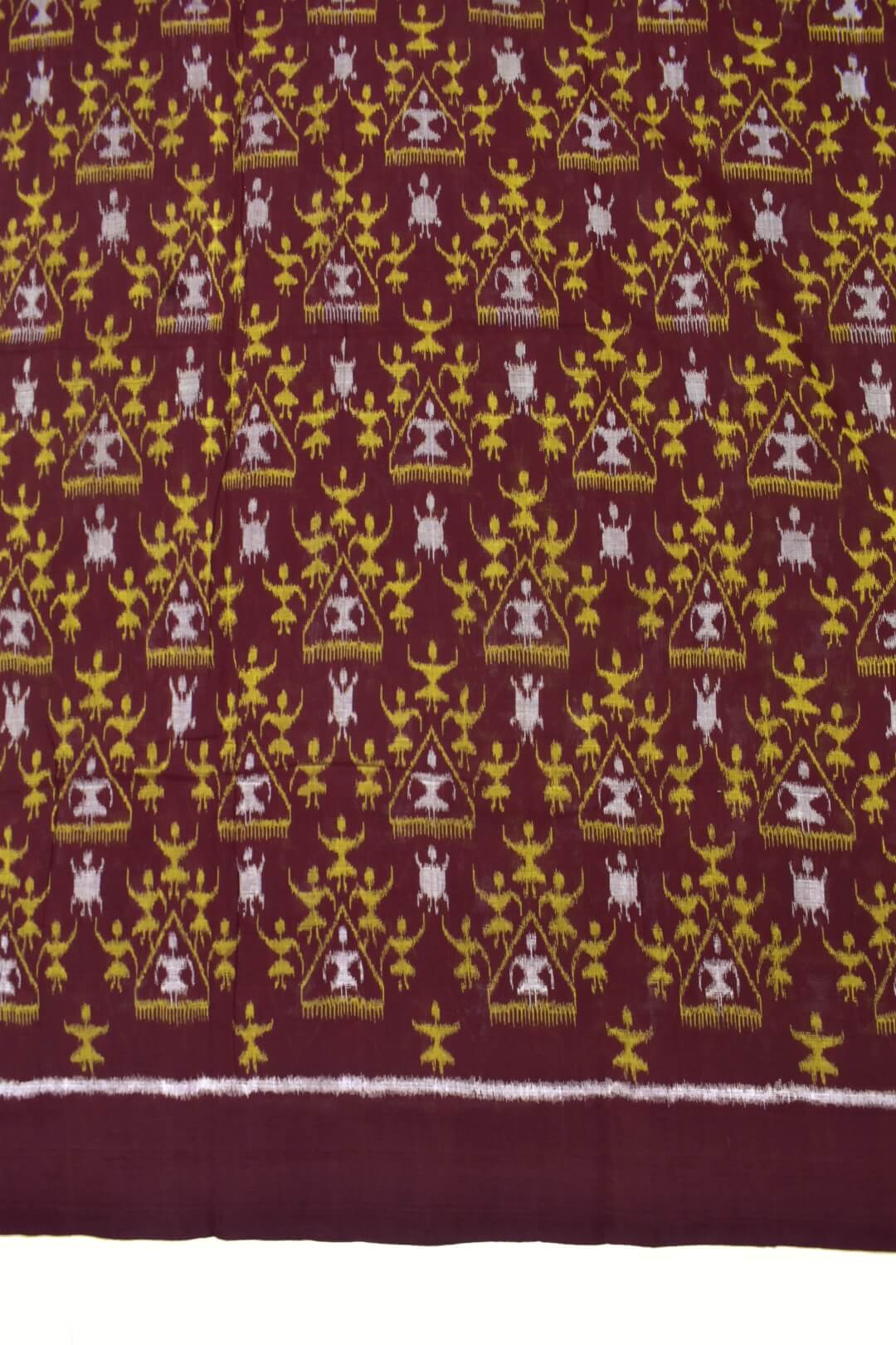 Maroon Colour Tribal Design Sambalpuri Handloom Cotton Dress Materials - Image 4