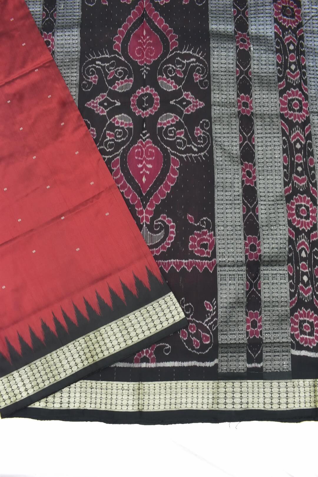 Maroon Colour Sambalpuri Handloom Bandha Silk Saree - Image 3