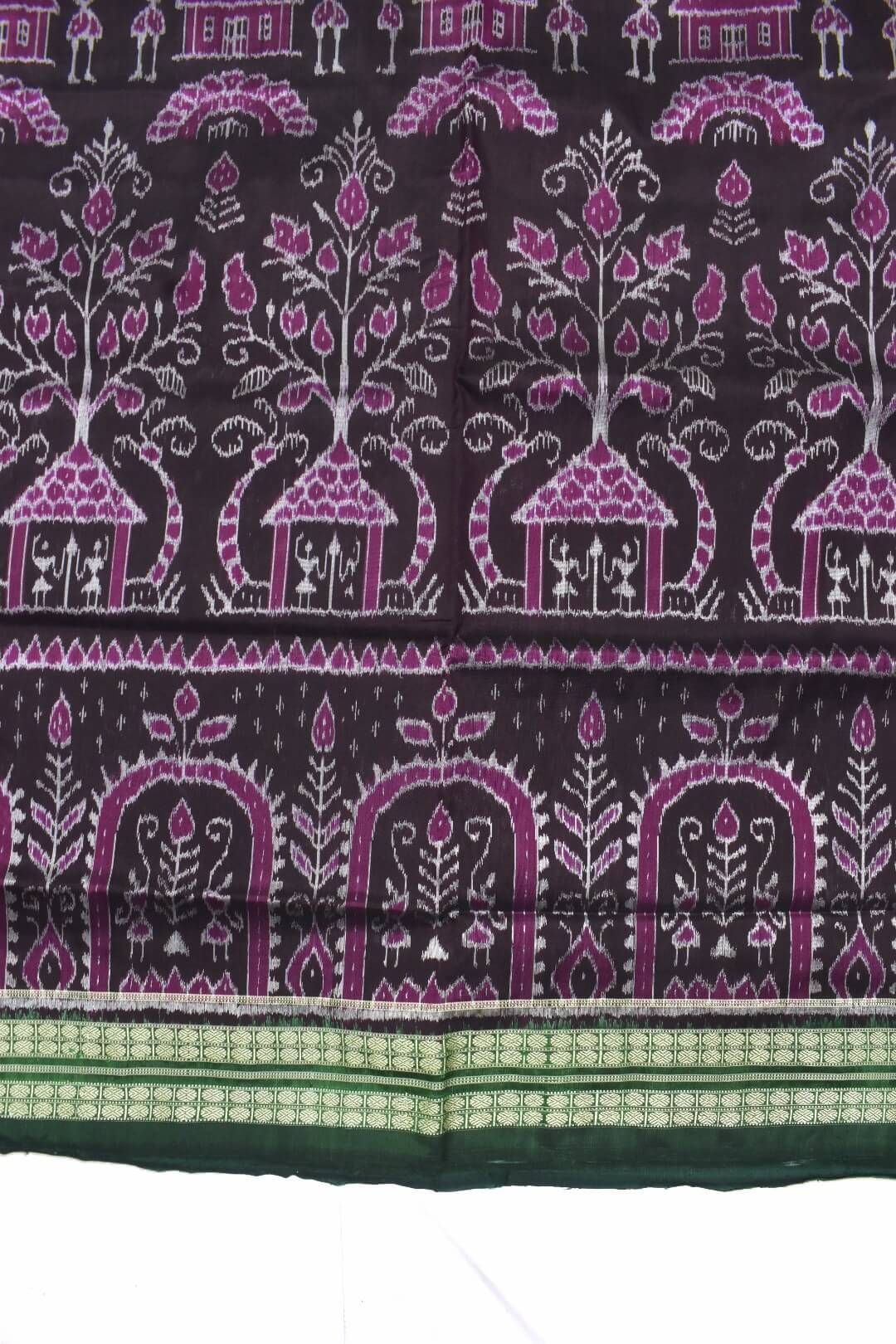 Coffe Colour Sambalpuri Handloom Bandha Silk Saree - Image 4