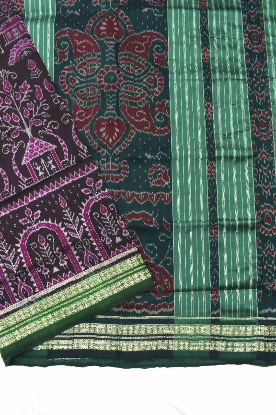 Coffe Colour Sambalpuri Handloom Bandha Silk Saree - Image 3