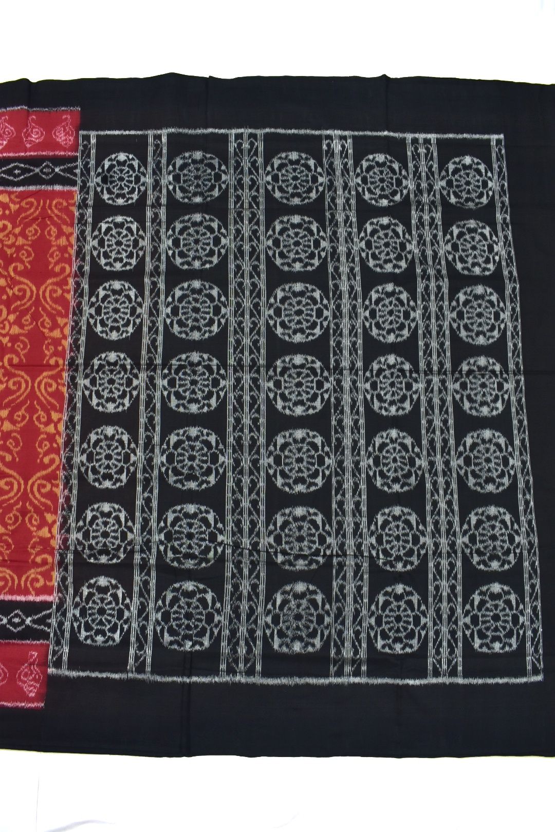 Red Colour Sambalpuri Handloom Cotton Bandha Saree - Image 2