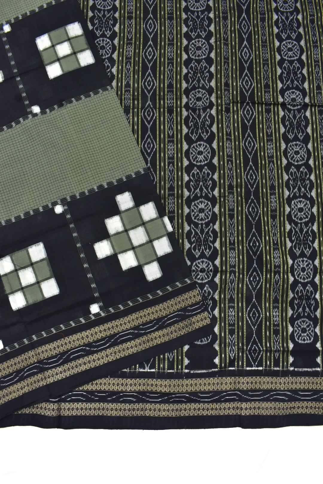 Cement Colour Pasapali Design Sambalpuri Handloom Cotton Saree - Image 3