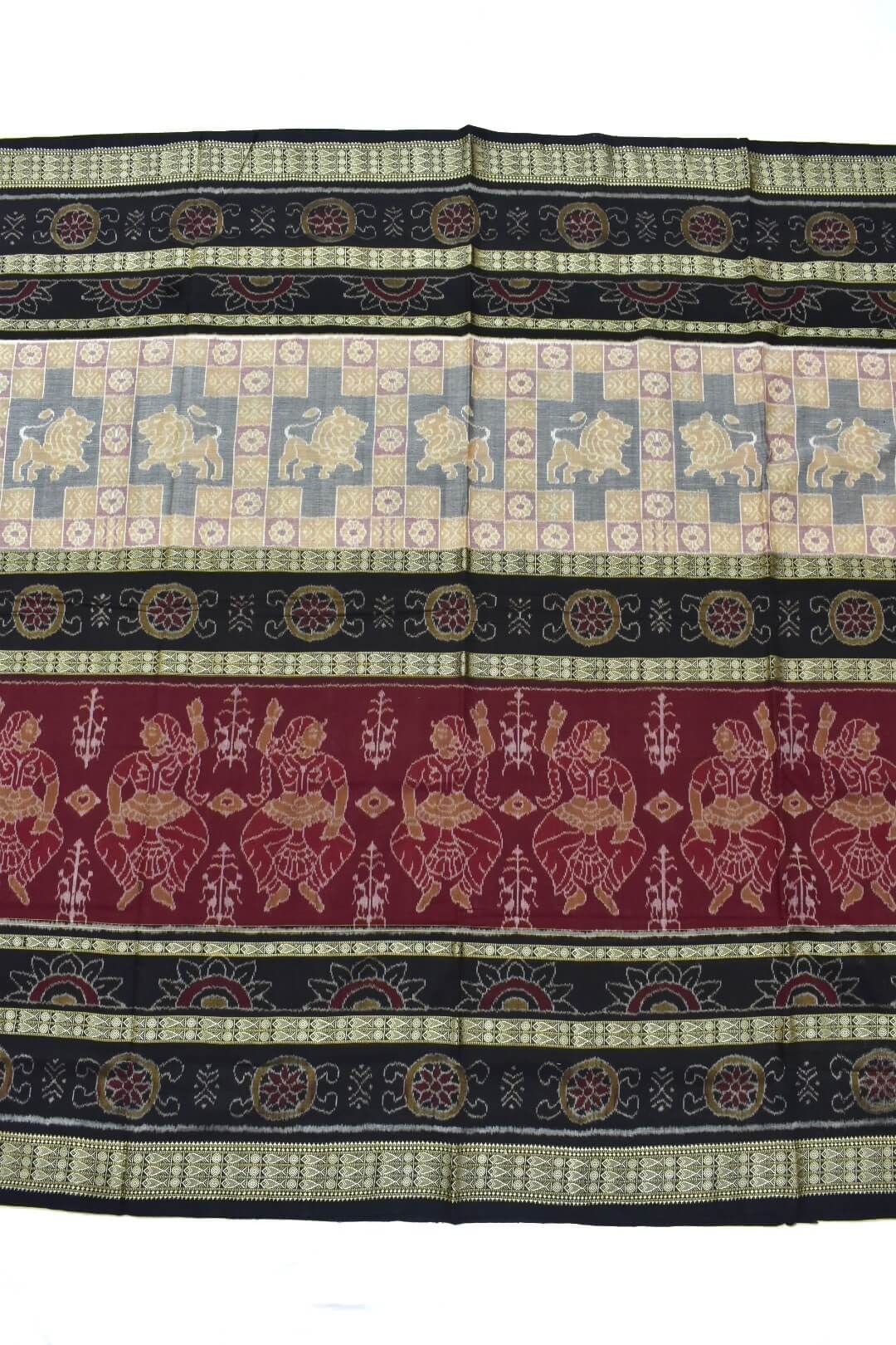 Maroon-Black Combination Sambalpuri Handloom Cotton Bandha Saree