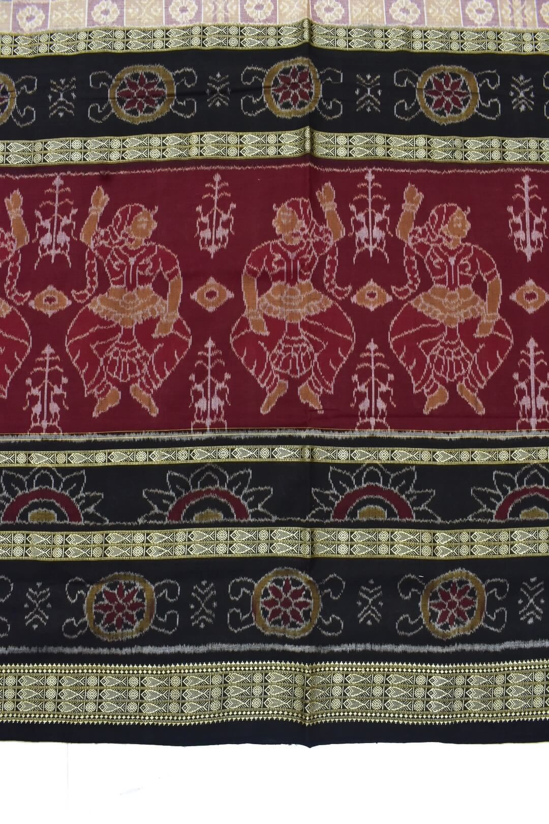 Maroon-Black Combination Sambalpuri Handloom Cotton Bandha Saree - Image 4