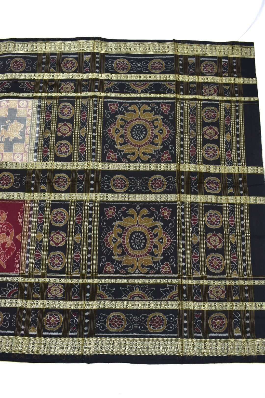 Maroon-Black Combination Sambalpuri Handloom Cotton Bandha Saree - Image 2