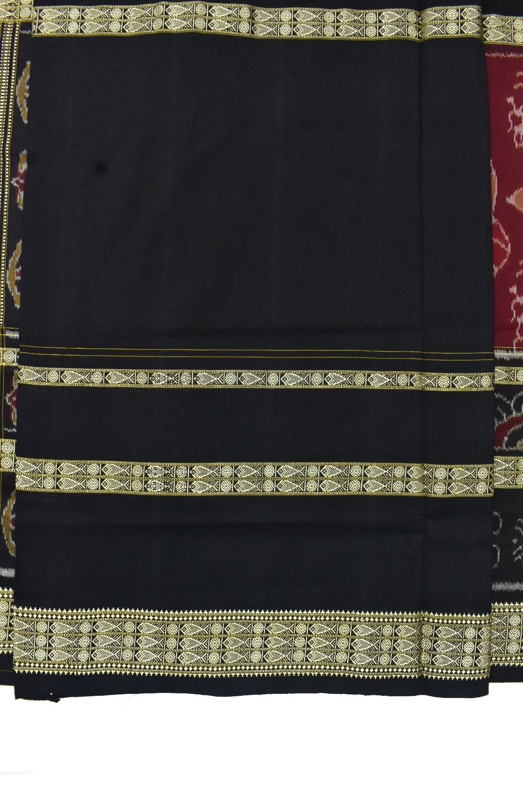 Maroon-Black Combination Sambalpuri Handloom Cotton Bandha Saree - Image 5