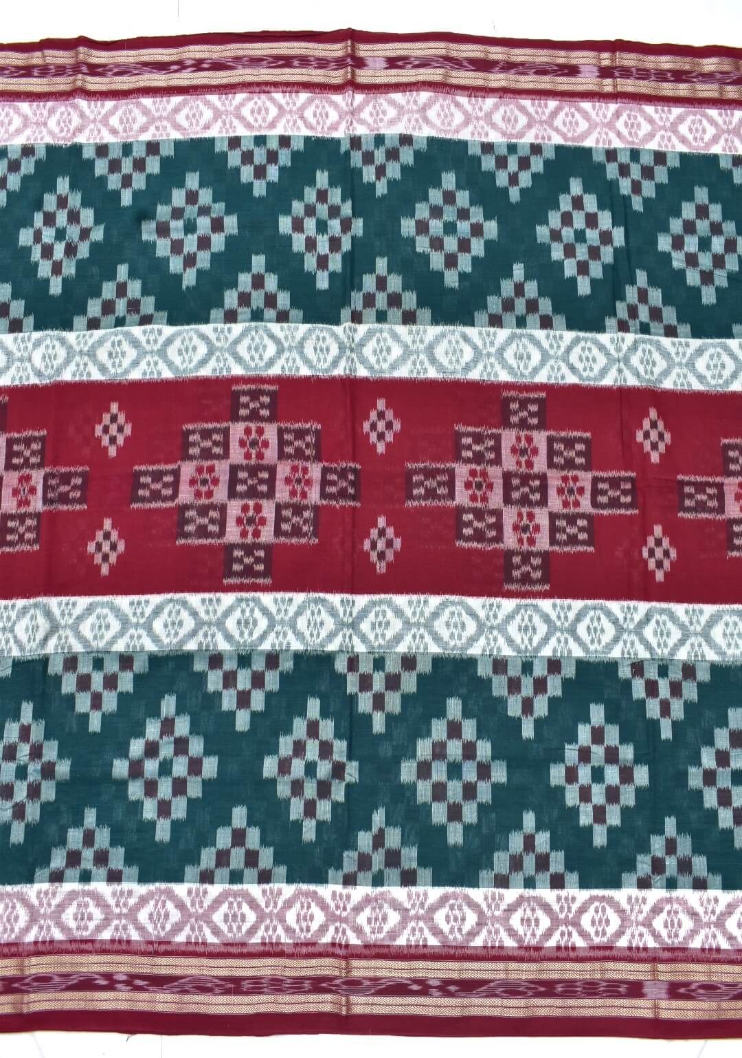 Green-Red Sambalpuri Handloom Mania bandha Cotton Saree