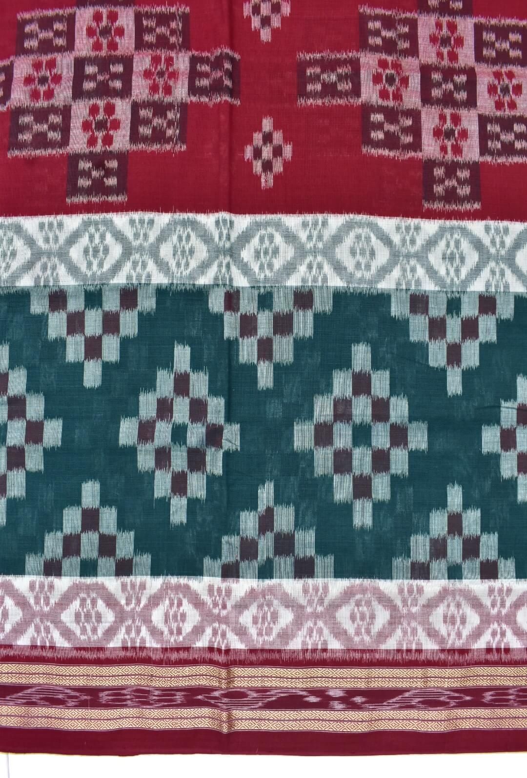 Green-Red Sambalpuri Handloom Mania bandha Cotton Saree - Image 4