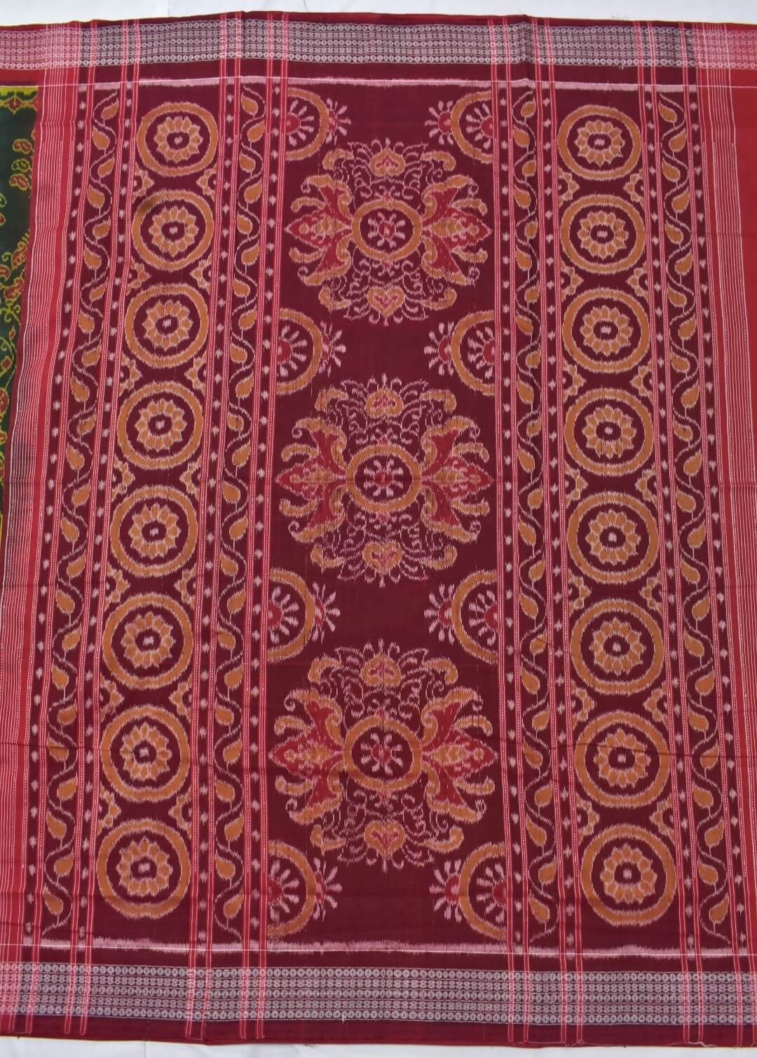 Green-Red Combination Elephant Design Sambalpuri Handloom Cotton Bandha Saree - Image 2
