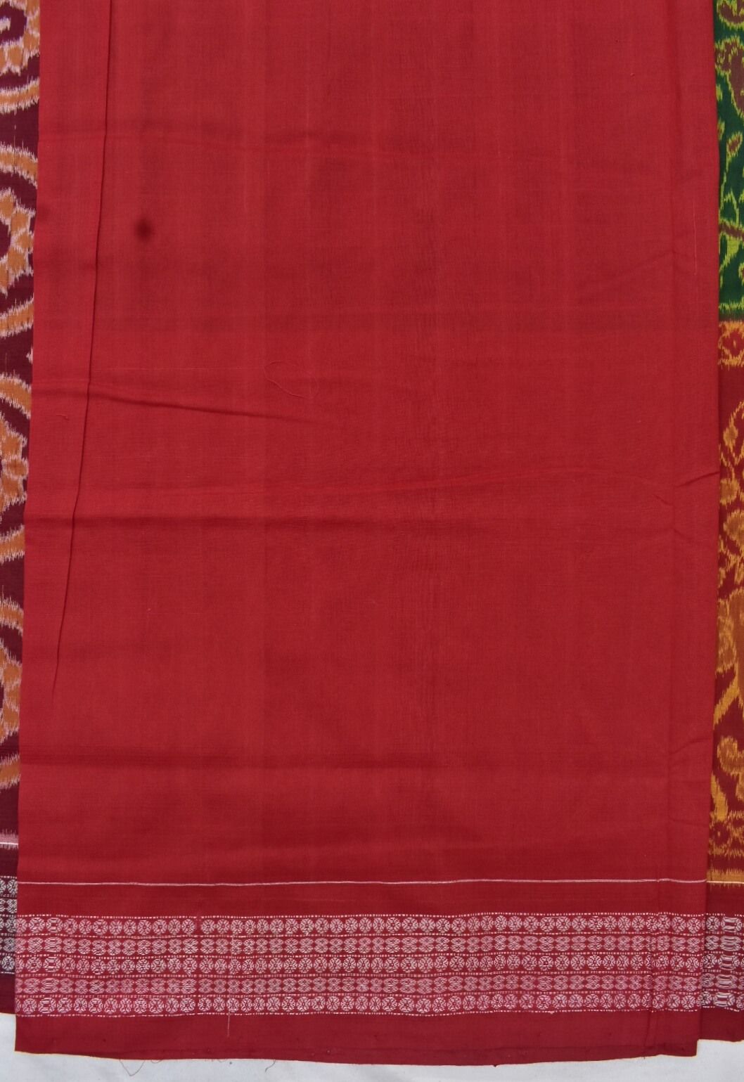 Green-Red Combination Elephant Design Sambalpuri Handloom Cotton Bandha Saree - Image 5