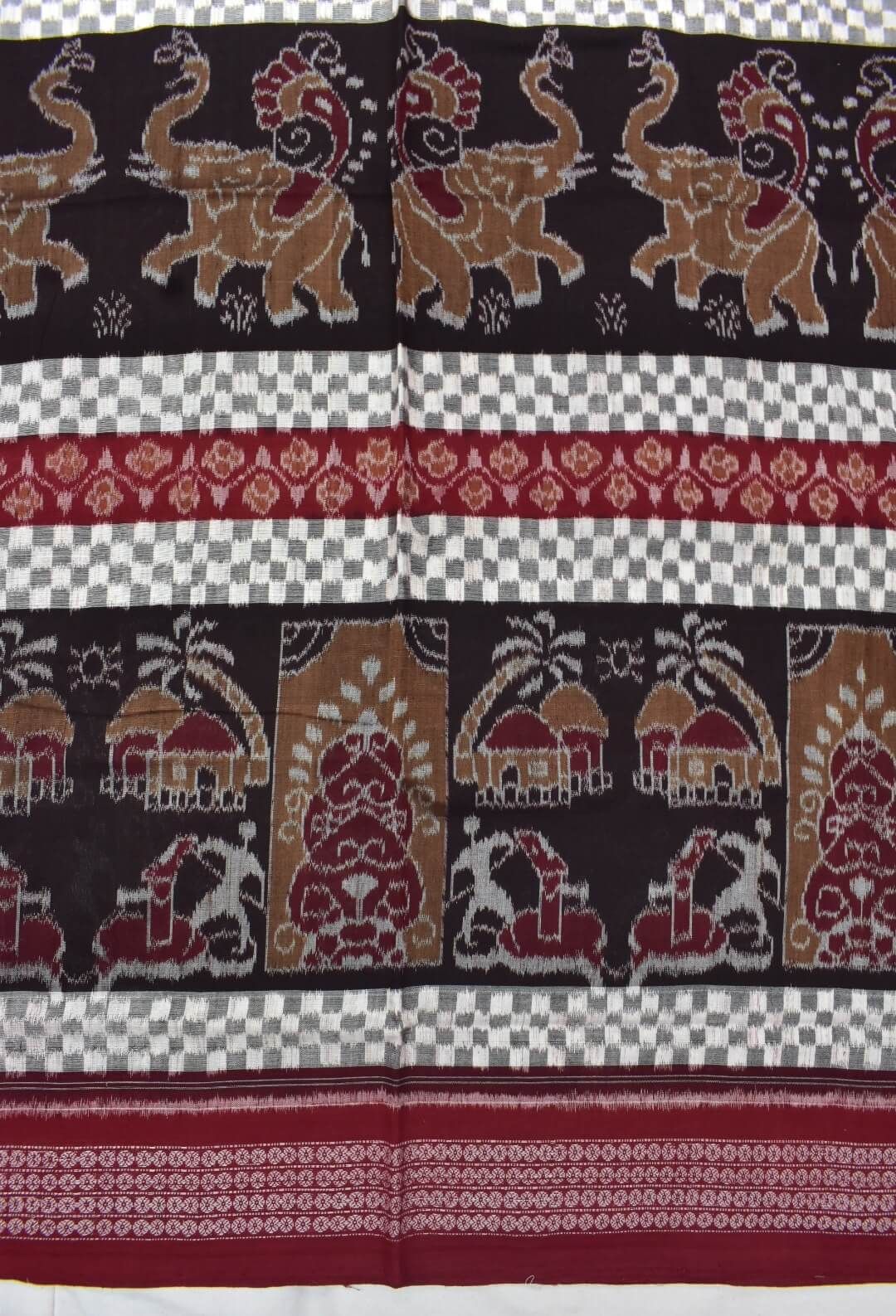 Black Colour Elephant Design Sambalpuri Handloom Cotton Bandha Saree - Image 4