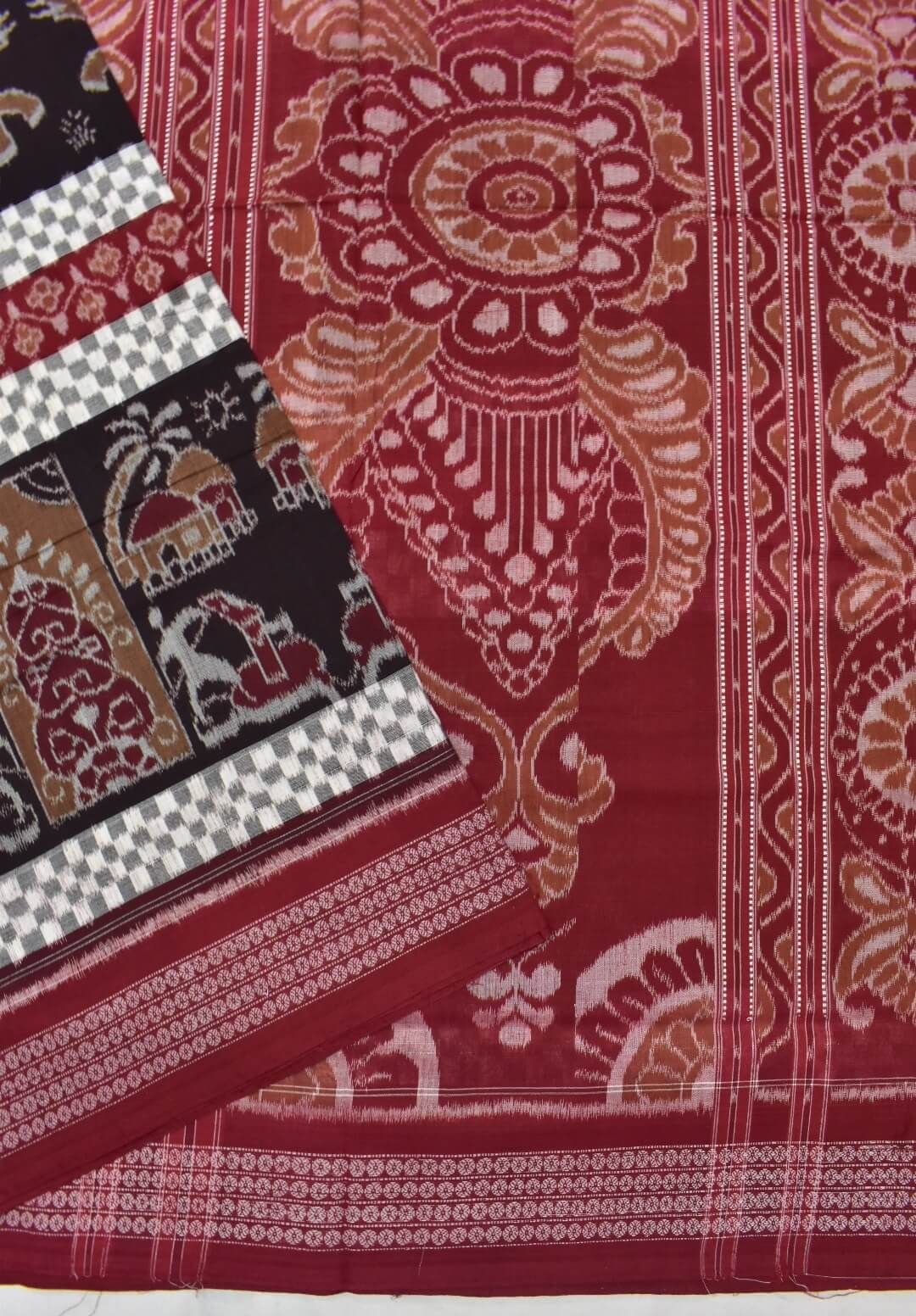 Black Colour Elephant Design Sambalpuri Handloom Cotton Bandha Saree - Image 3