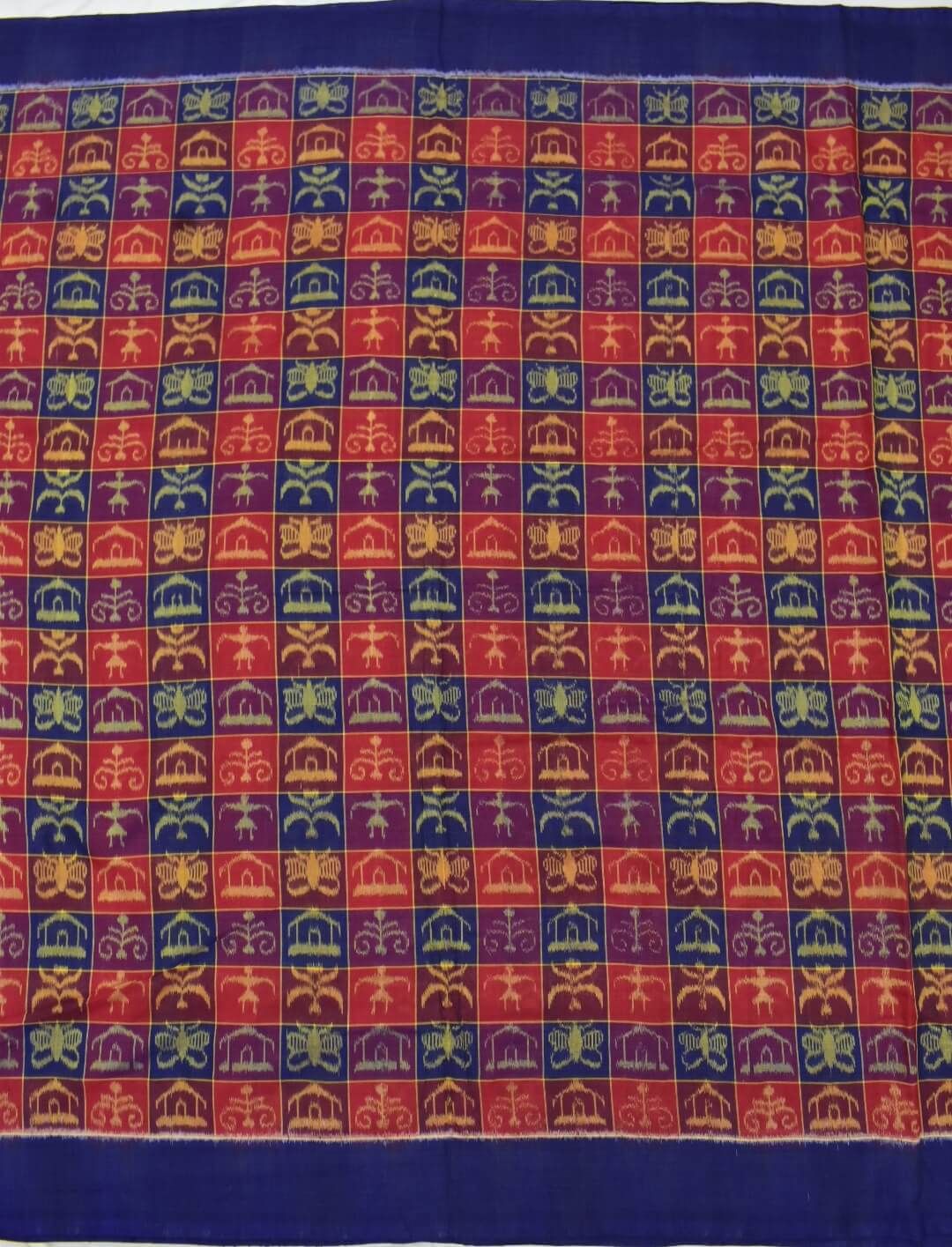 Blue-Red Colour Tribal Design Sambalpuri Handloom Cotton Fabrics - Image 3