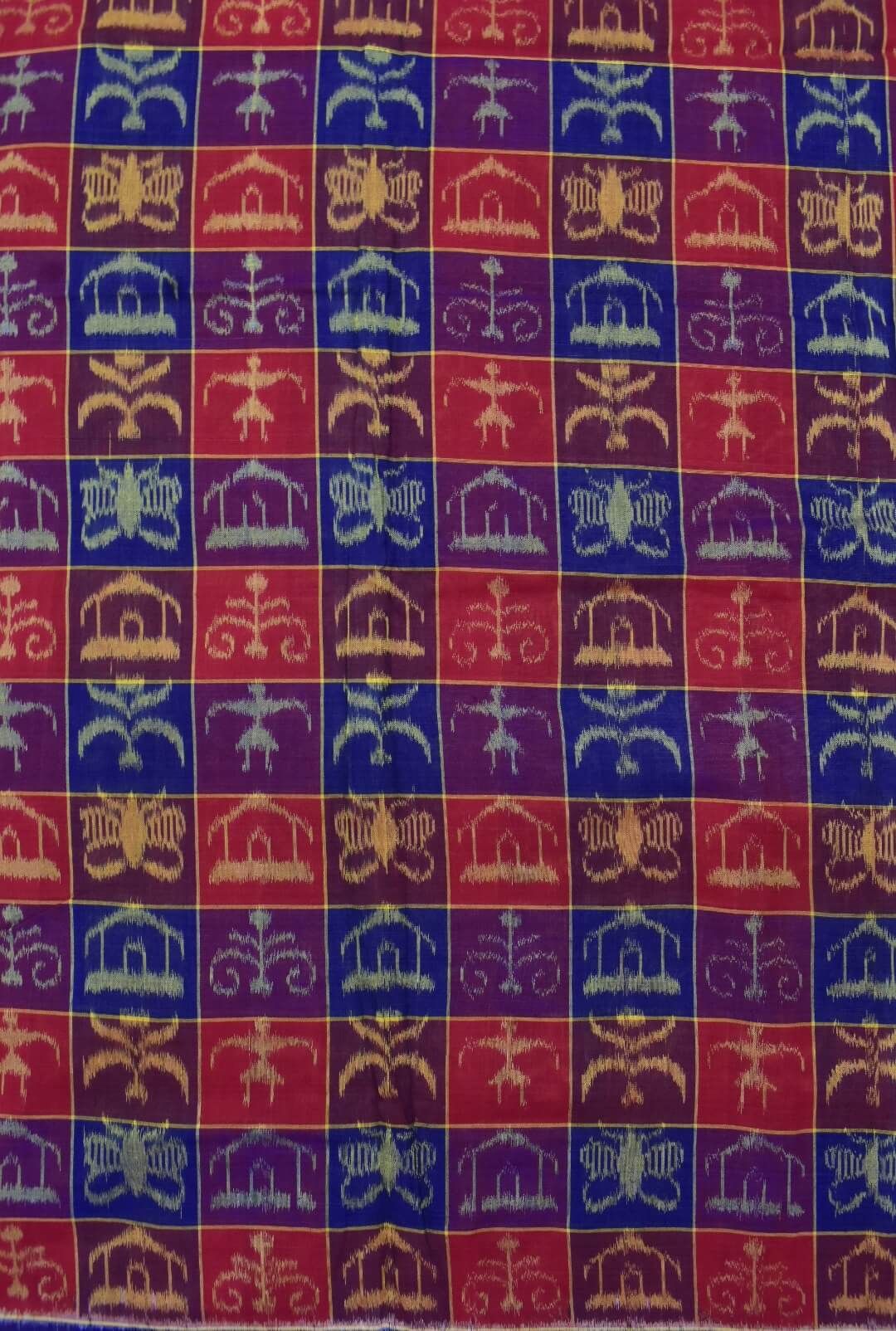 Blue-Red Colour Tribal Design Sambalpuri Handloom Cotton Fabrics - Image 2