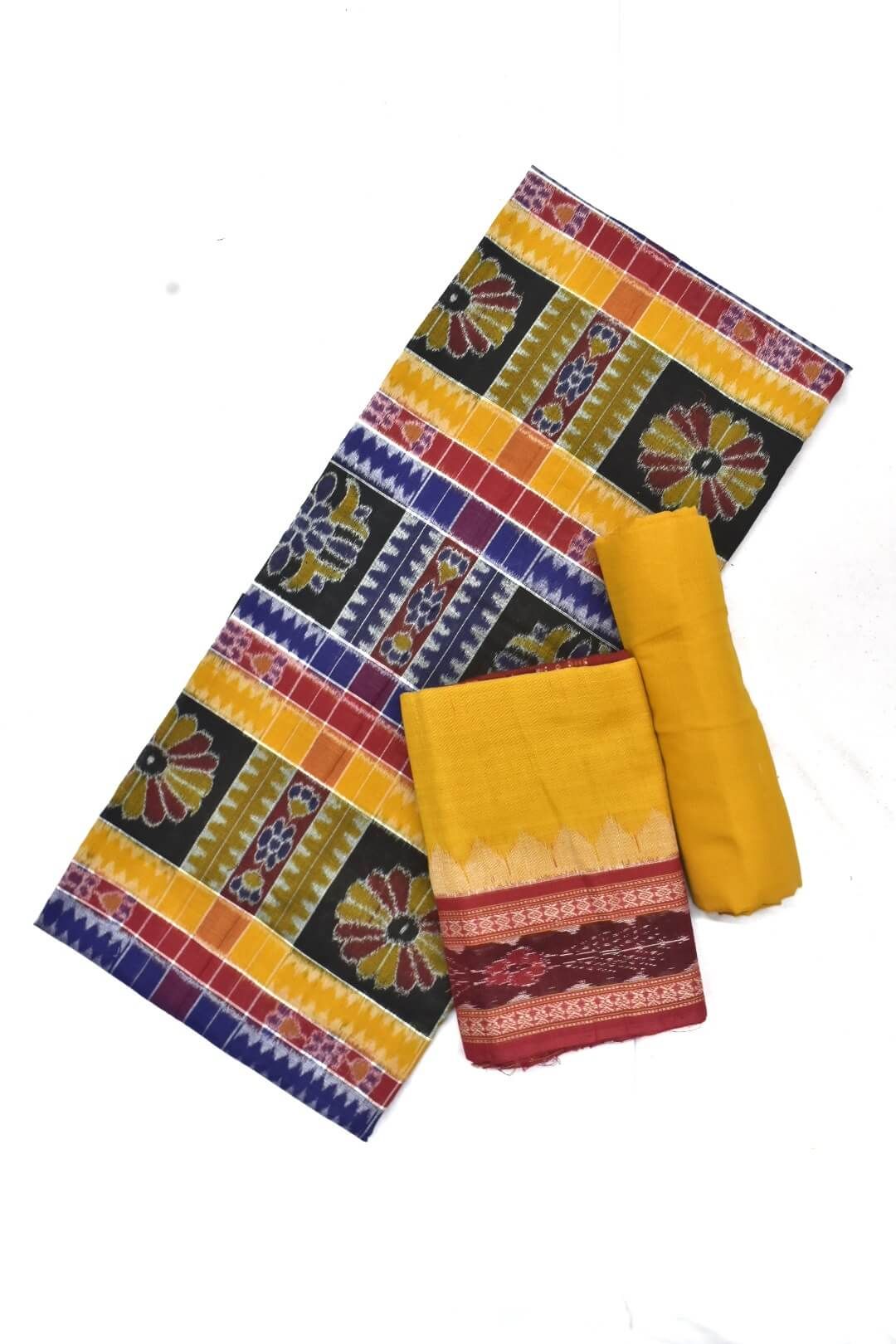 Blue-Yellow Combination Sambalpuri Handloom Utkal Laxmi Dress Materials -  Sambalpuri Handloom Item