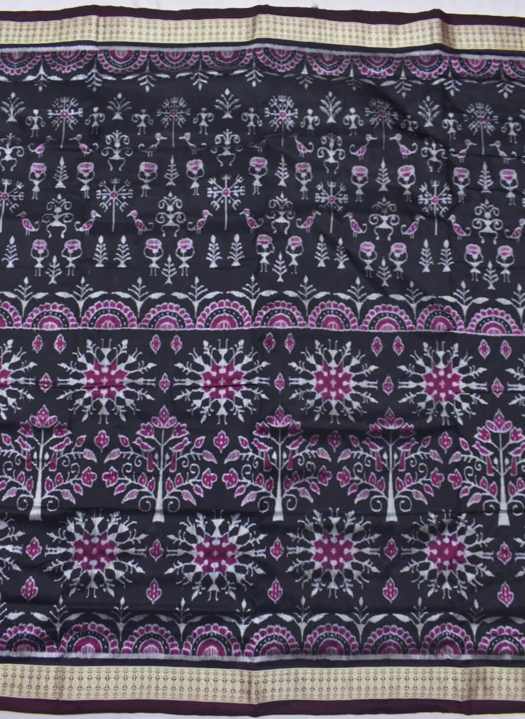 Sambalpuri Saree - Pure Cotton - Pink and Black - ArtisanSoul