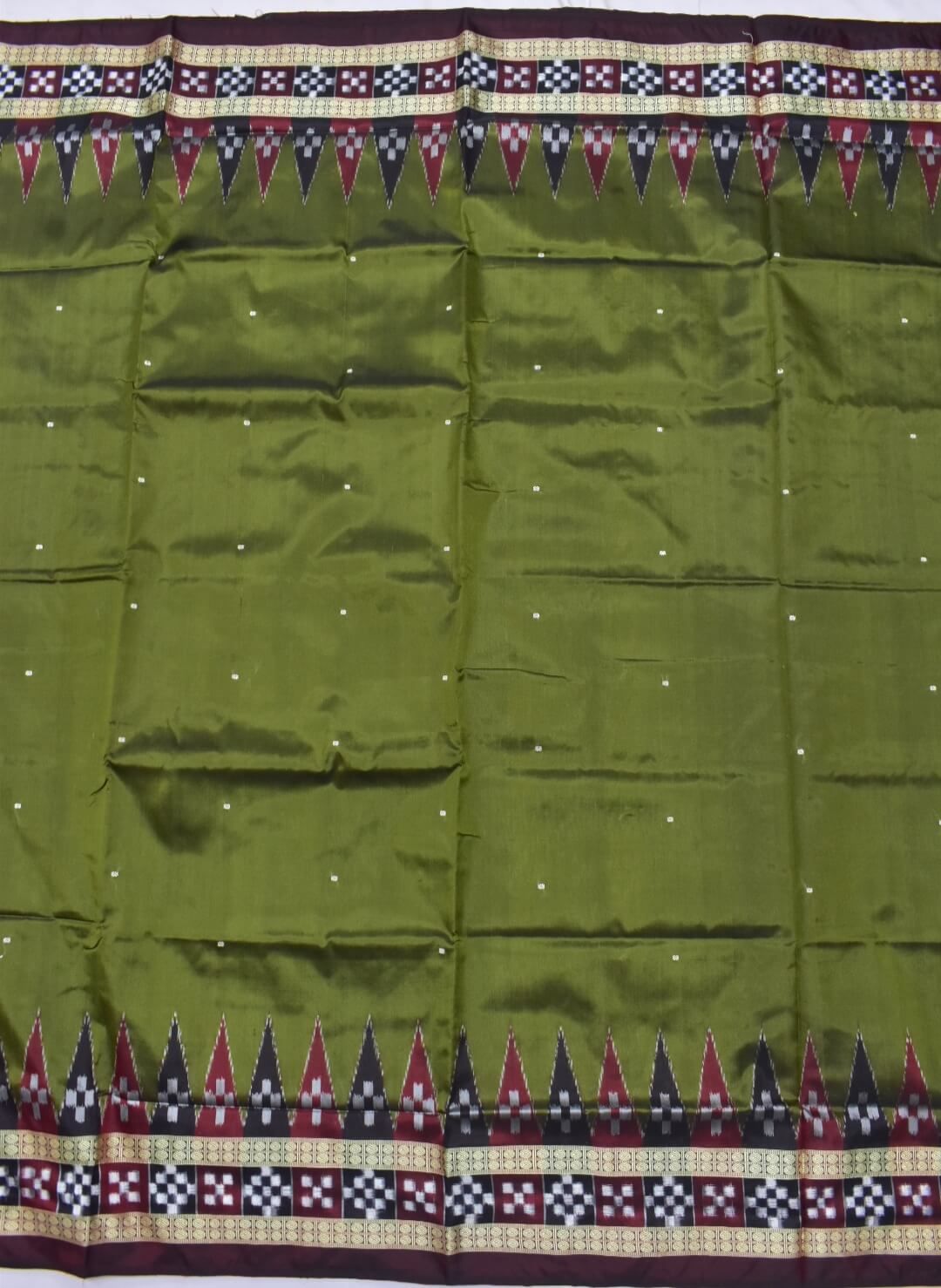 Olive Colour Pasapali Design Sambalpuri Handloom Bandha Silk Saree