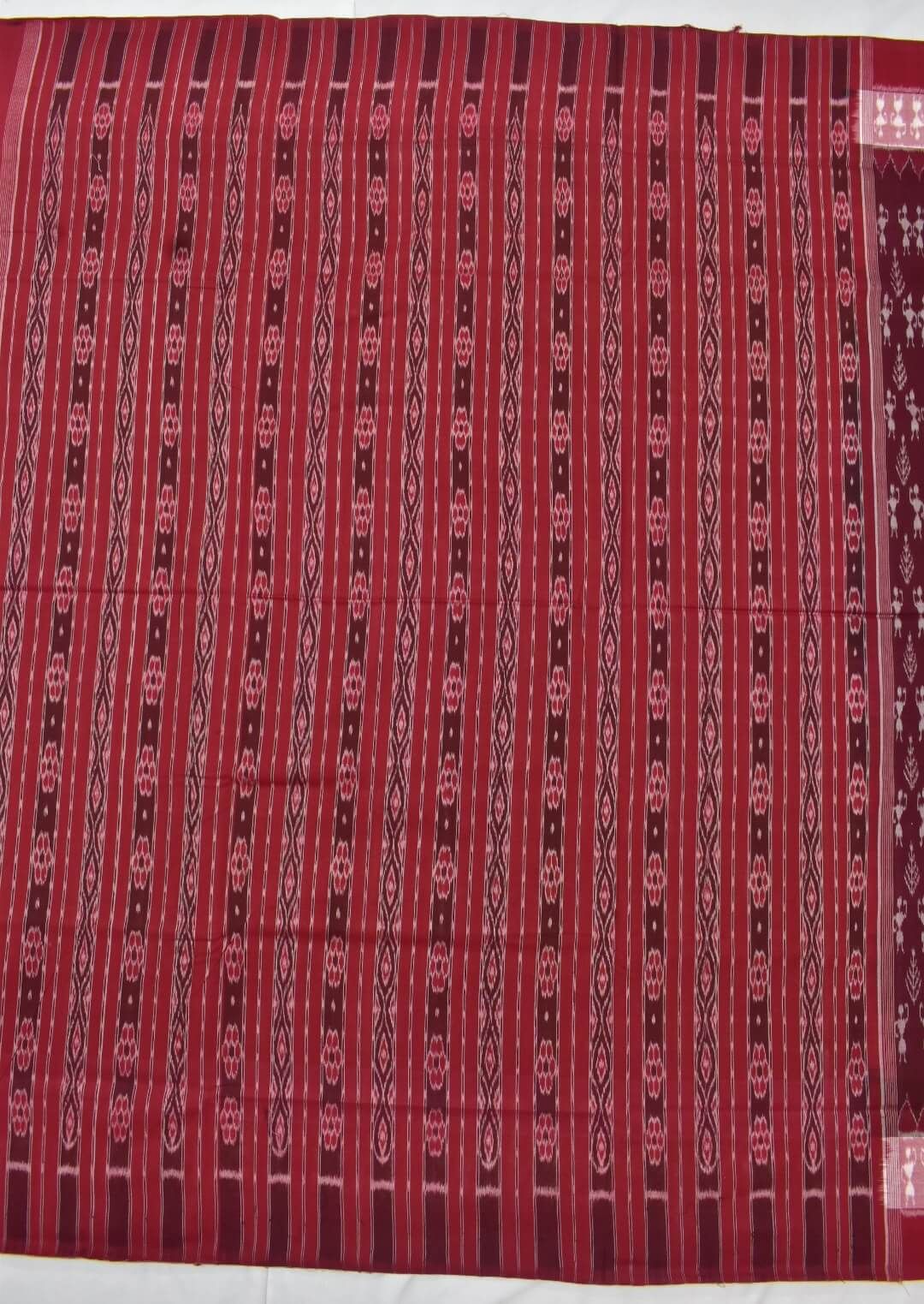 Maroon Colour Tribal Design Sambalpuri Handloom Cotton Bandha Saree - Image 2