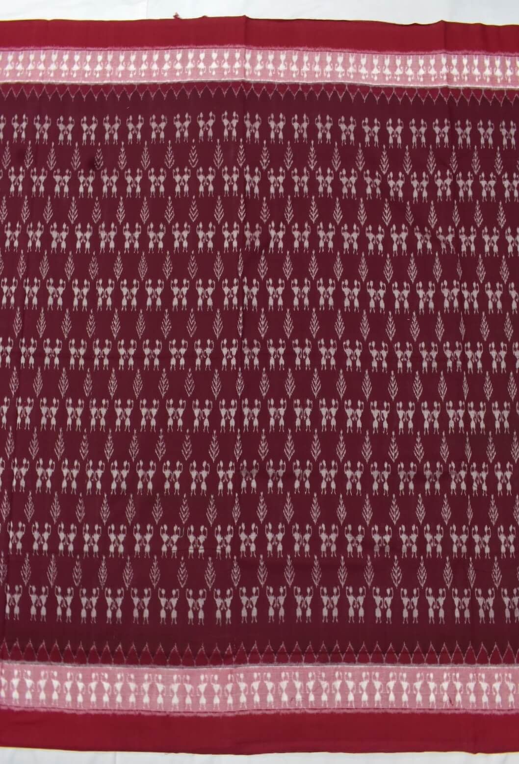 Maroon Colour Tribal Design Sambalpuri Handloom Cotton Bandha Saree