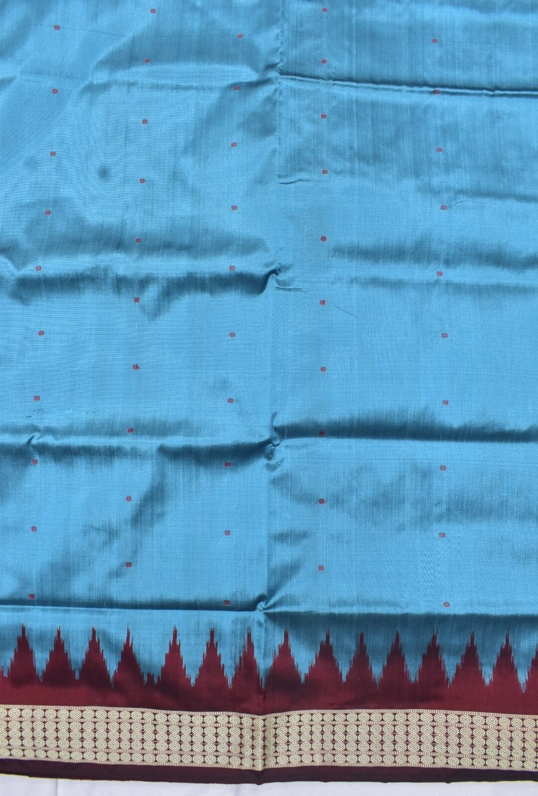 Turquoise Blue Sambalpuri Handloom Bomkai Silk Saree - Image 5