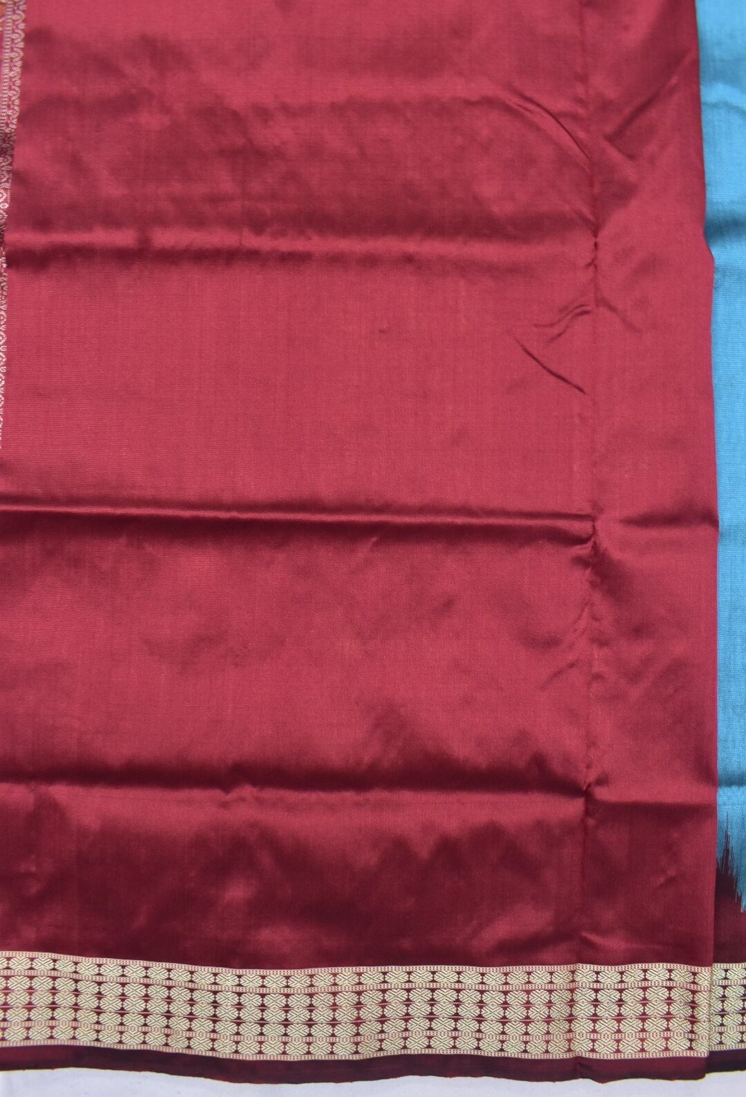 Turquoise Blue Sambalpuri Handloom Bomkai Silk Saree - Image 4