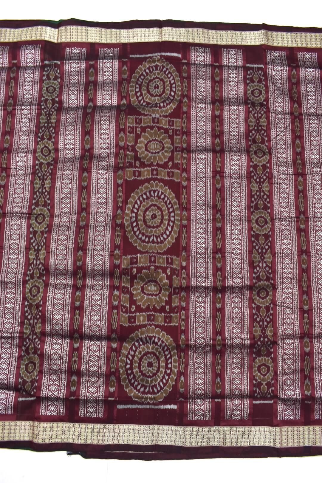 Green-Maroon Combination Half Half Design Sambalpuri Handloom Bandha Silk Saree - Image 4
