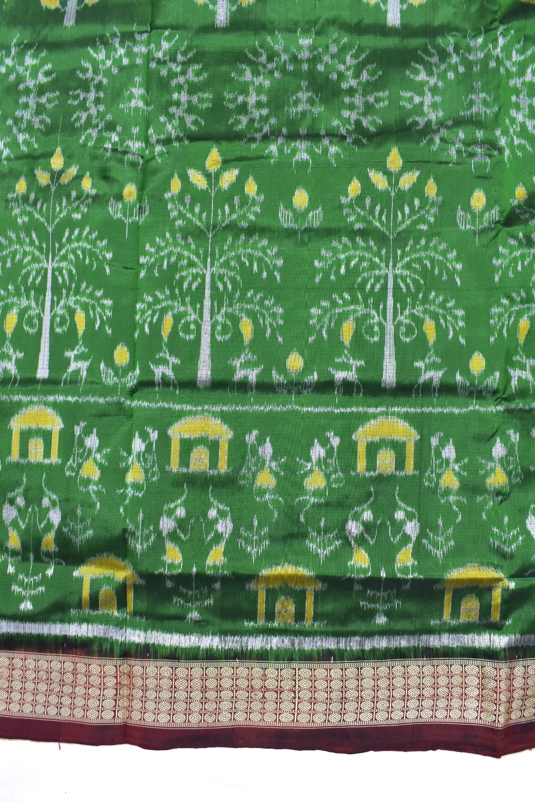 Green Colour Sambalpuri Handloom Bandha Silk Saree - Image 4