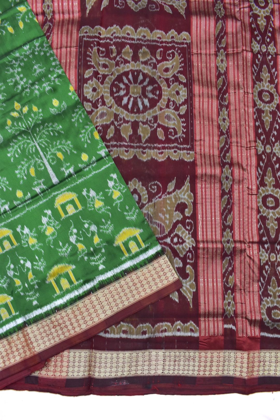 Green Colour Sambalpuri Handloom Bandha Silk Saree - Image 3