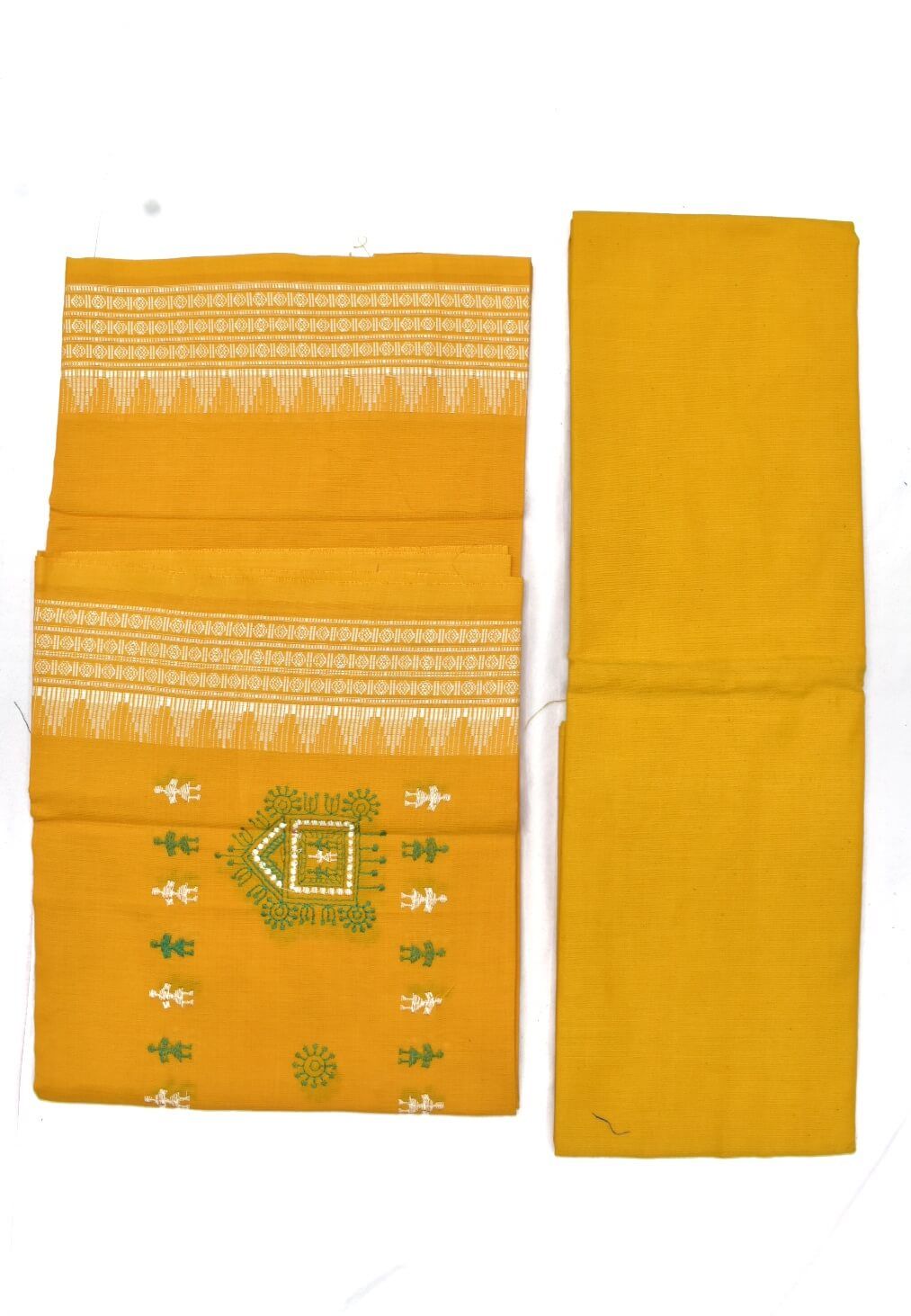 Green Colour Tribal Design Sambalpuri Handloom Bomkai Dress Materials - Image 2
