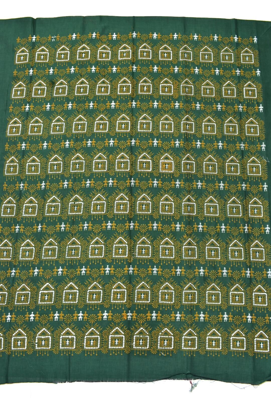 Green Colour Tribal Design Sambalpuri Handloom Bomkai Dress Materials - Image 4