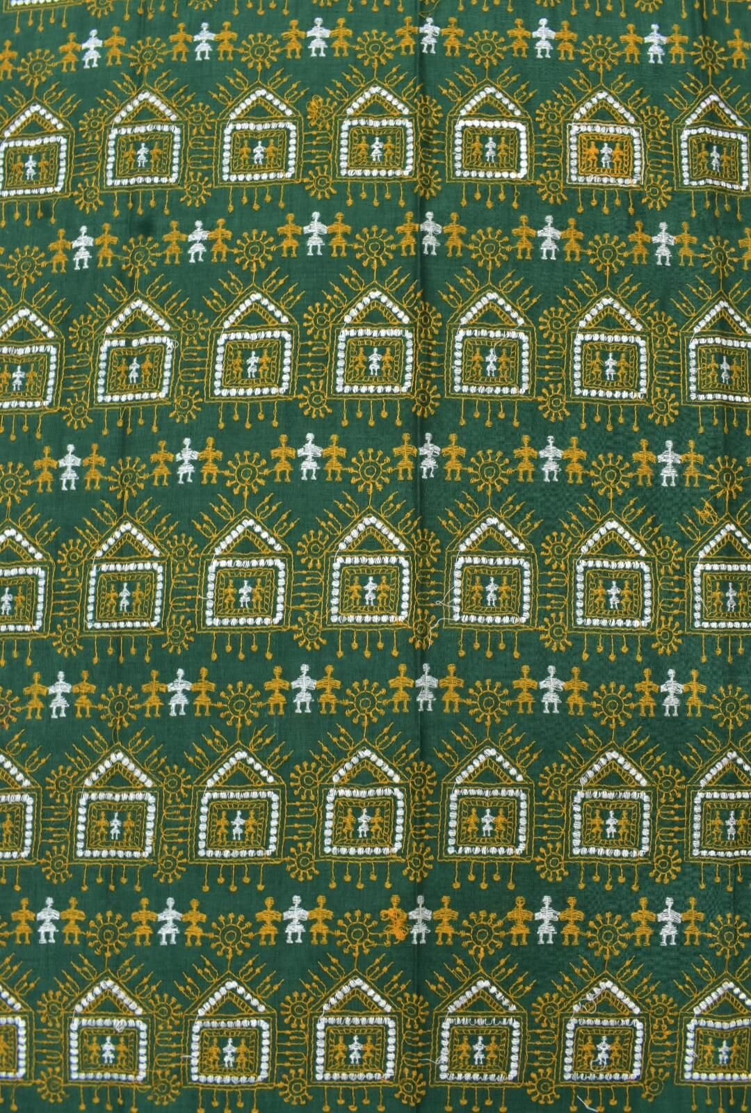 Green Colour Tribal Design Sambalpuri Handloom Bomkai Dress Materials - Image 5
