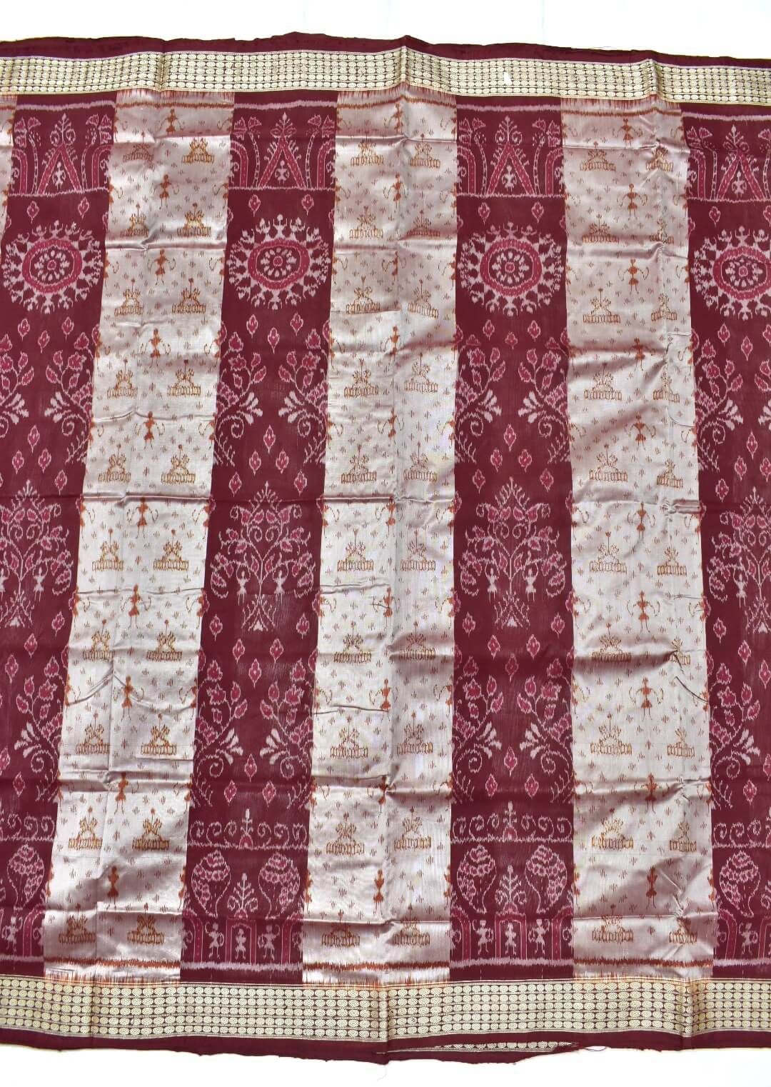 Silver-Maroon Combination Sambalpuri Handloom Bandha Silk Saree