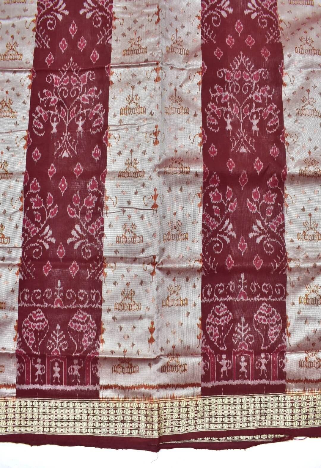 Silver-Maroon Combination Sambalpuri Handloom Bandha Silk Saree - Image 4
