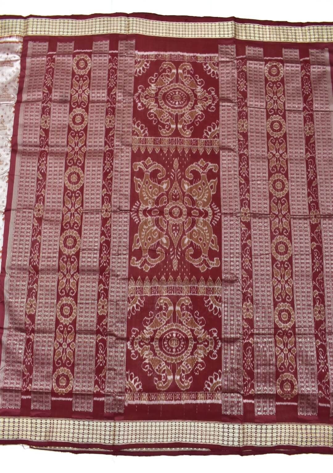 Silver-Maroon Combination Sambalpuri Handloom Bandha Silk Saree - Image 2