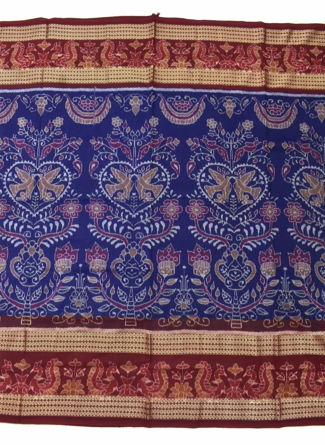 Blue Colour Bird Design Sambalpuri Handloom Cotton Bandha Saree