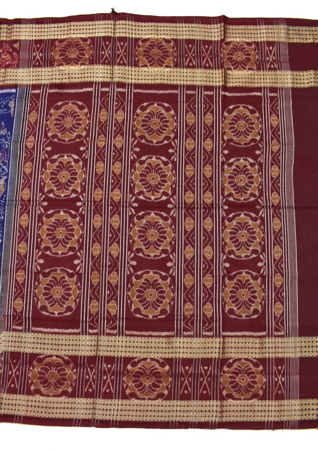 Blue Colour Bird Design Sambalpuri Handloom Cotton Bandha Saree - Image 2