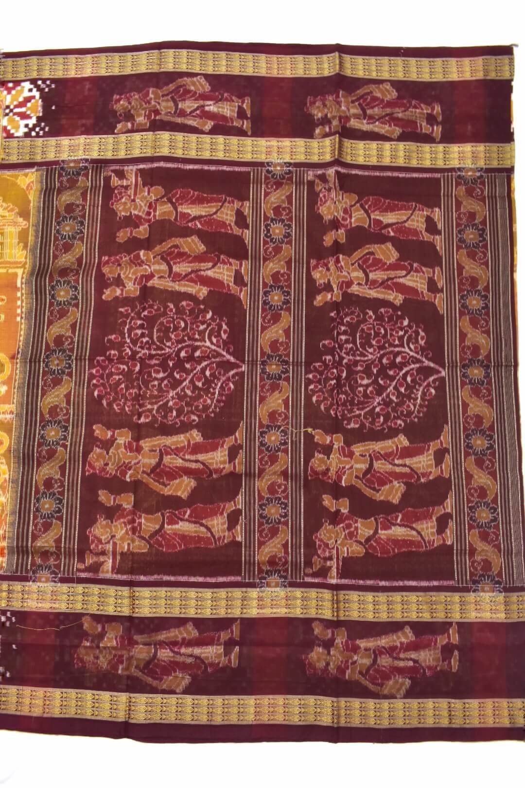 Yellow Colour Elephant Design Sambalpuri Handloom Cotton Bandha Saree - Image 2