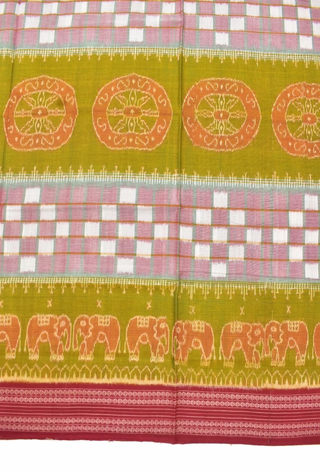Amber Colour Pasapali Design Sambalpuri Handloom Cotton Saree - Image 4