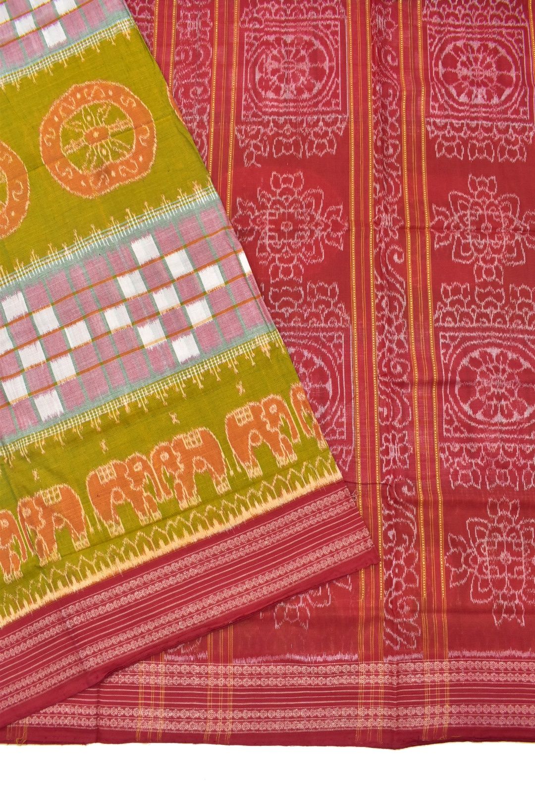 Amber Colour Pasapali Design Sambalpuri Handloom Cotton Saree - Image 3