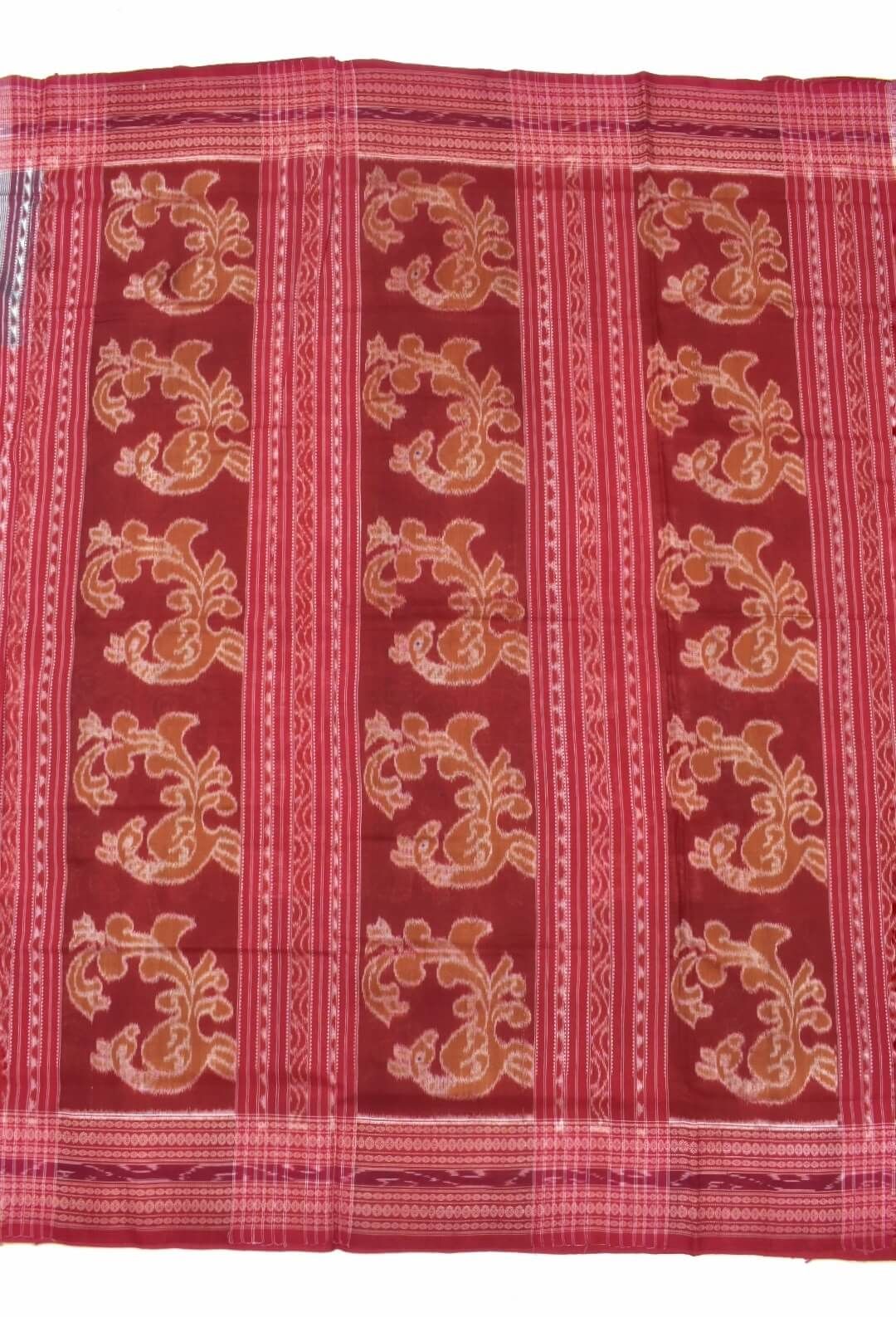 Green-Red Combination Elephant Design Sambalpuri Handloom Cotton Saree - Image 2