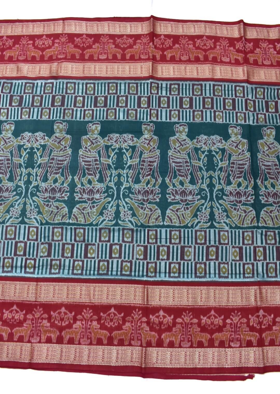 Green Colour nartaki Design Sambalpuri Handloom Bandha Cotton Saree