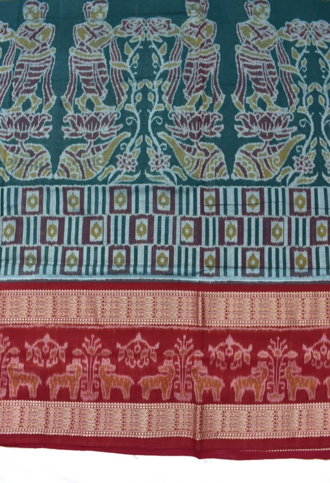 Green Colour nartaki Design Sambalpuri Handloom Bandha Cotton Saree - Image 4