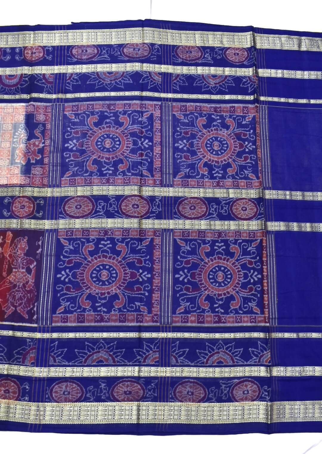 Maroon-Lite Combination Triple Border Design Sambalpuri Handloom Cotton Bandha Saree - Image 2