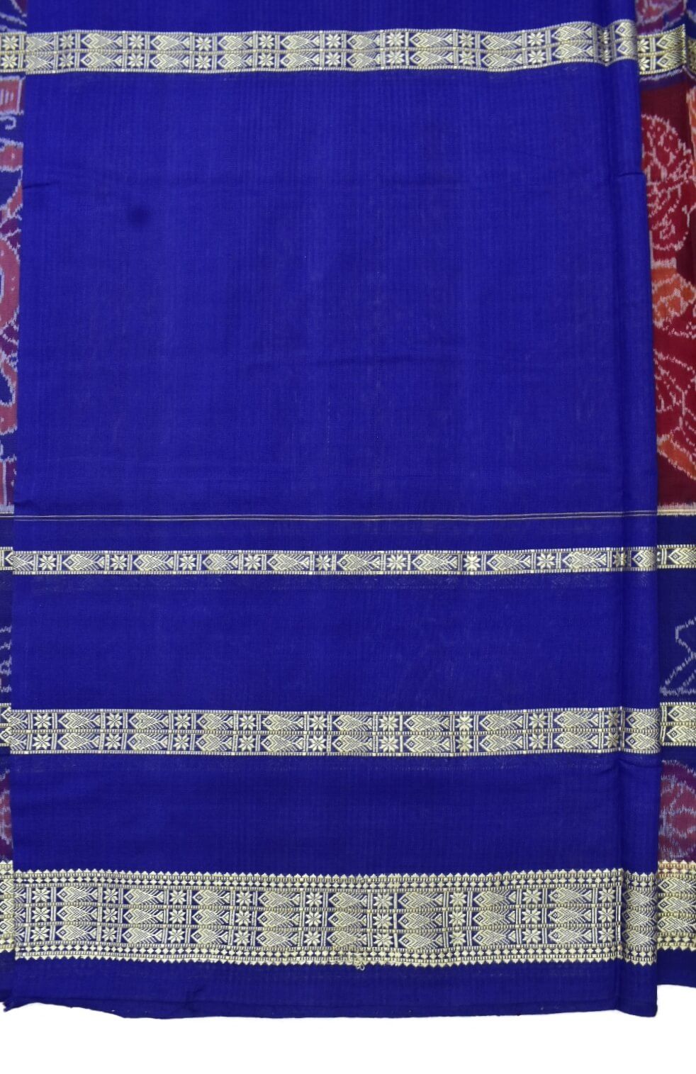 Maroon-Lite Combination Triple Border Design Sambalpuri Handloom Cotton Bandha Saree - Image 5