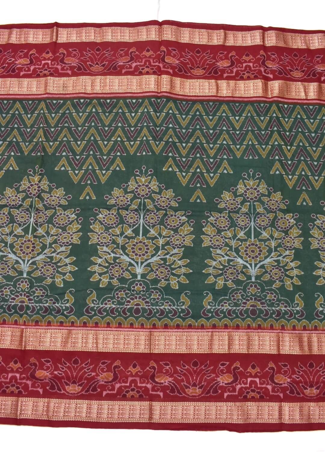 Green-Red Colour Sambalpuri Handloom Cotton Bandha Saree