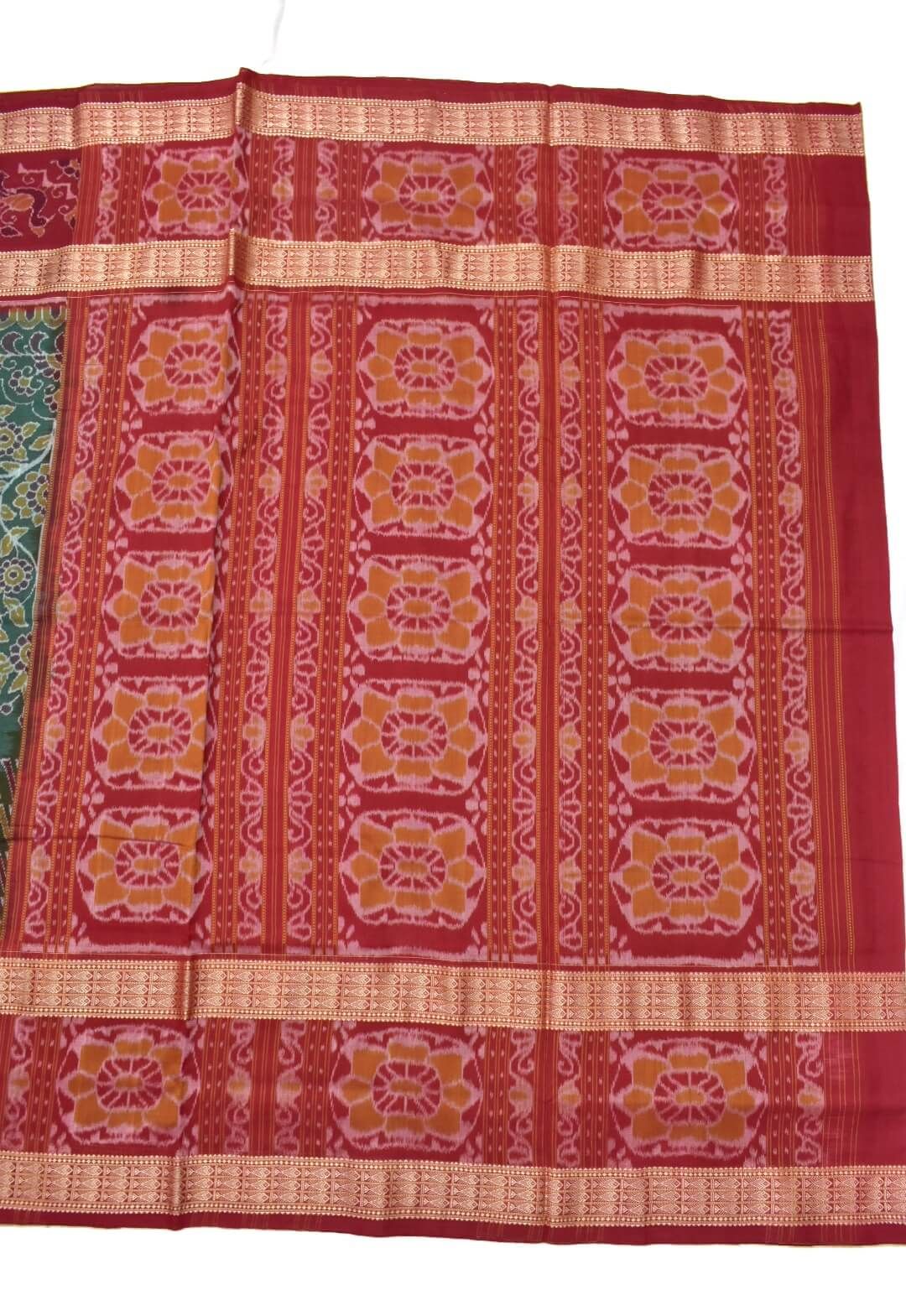Green-Red Colour Sambalpuri Handloom Cotton Bandha Saree - Image 2