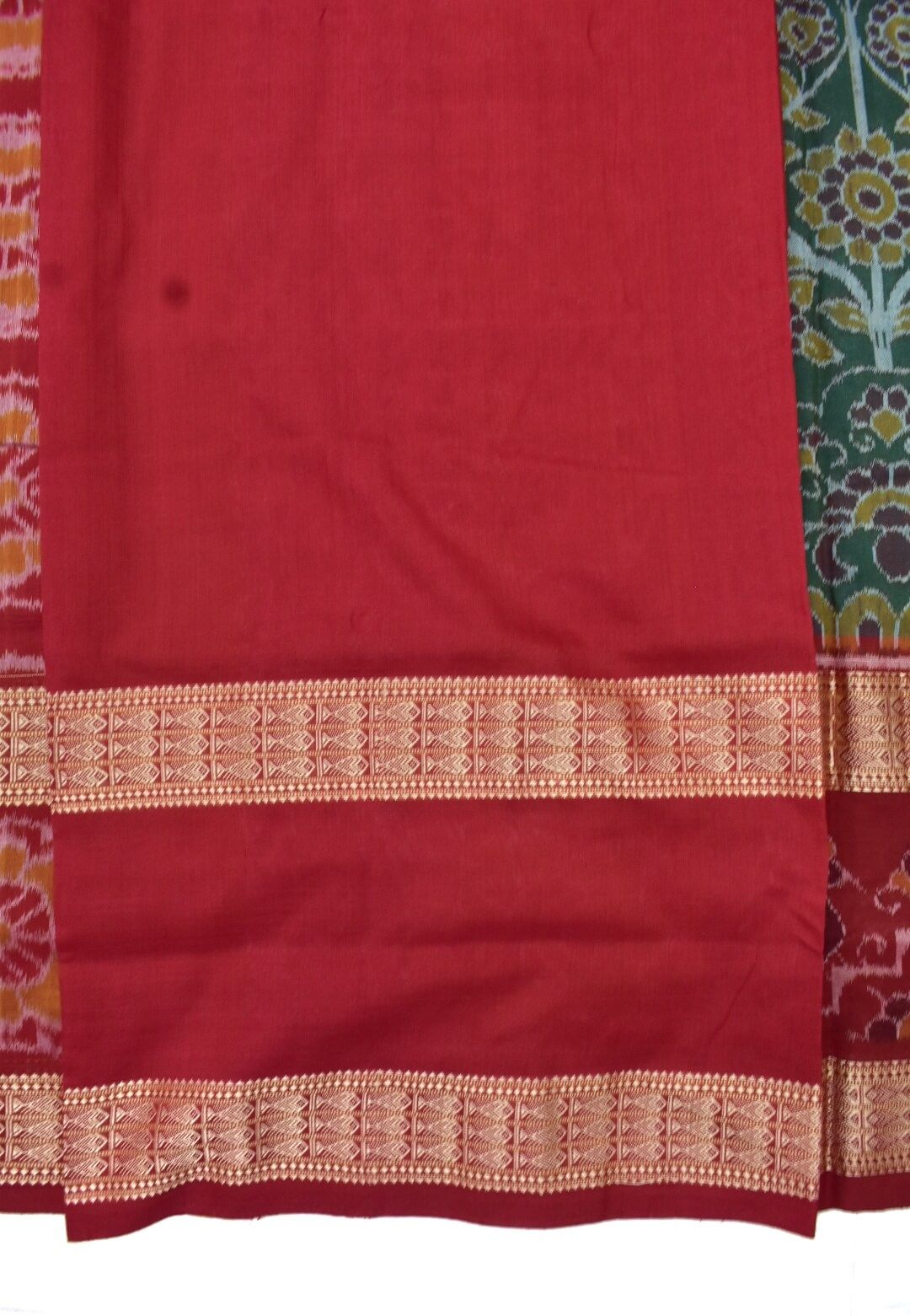 Green-Red Colour Sambalpuri Handloom Cotton Bandha Saree - Image 5