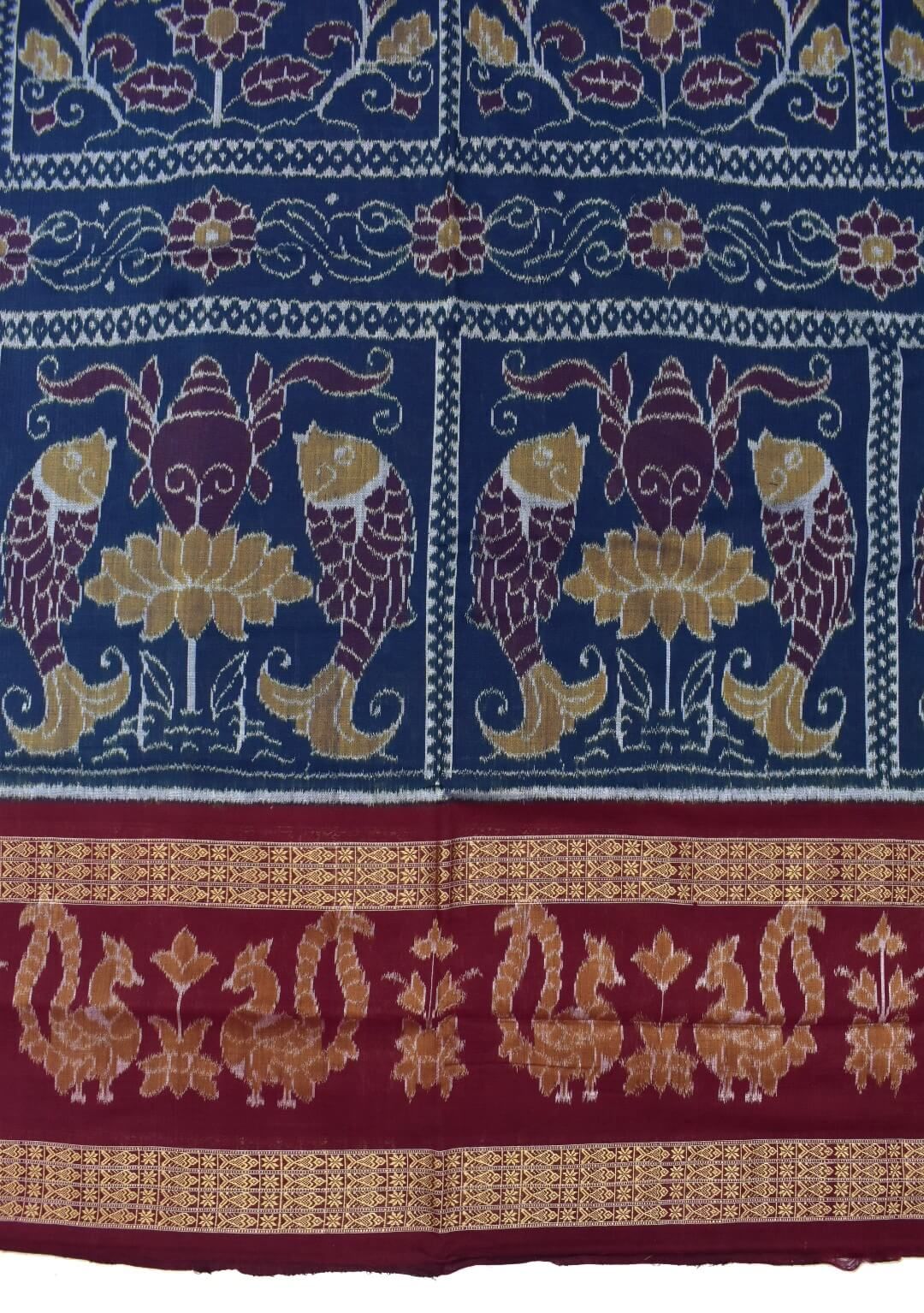 Sumati Colour Double Border Design Sambalpuri Handloom Cotton Bandha Saree - Image 4